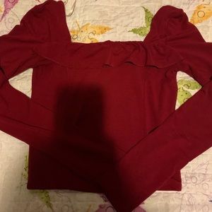 Red wine ruffle long sleeve